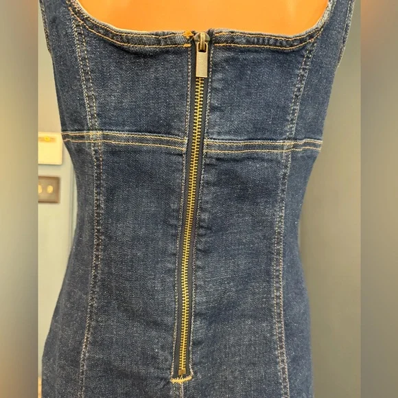 Wild Fable Denim Midi Dress Bodycon Slit Fitted Blue Size M - Picture 4 of 10